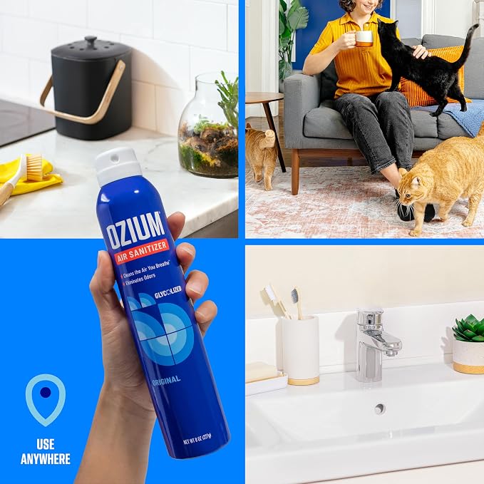Ozium Air Sanitizer Spray - Room Odor Eliminator for Home, Car, and Office - New Car - 8 oz Can - 1 Pack