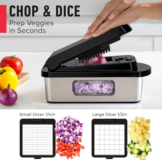 MUELLER HOME Pro-Series 10-in-1, 8 Blade Stainless Steel Multi Vegetable Chopper And Mandoline Slicer, Kitchen Tools and Gadgets, Food and Veggie Chopper, Mincer, Dicer, French Fry Cutter, Black