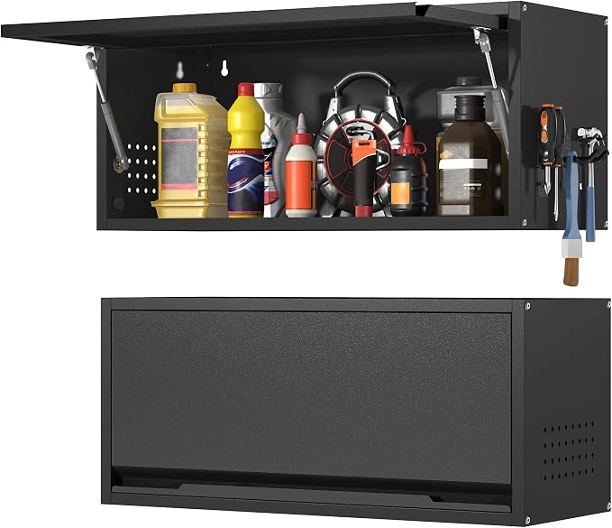 Coolsun Metal Wall Cabinet, 12.6" H Garage Wall Cabinet with Up-Flip Door | 31.5" W Wall Mounted Metal Storage Cabinet for, Garage,Basement,Ware House Assembly Required