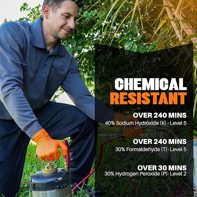 GRIPXX Herkules Grip Heavy Duty 8Mil Orange Nitrile Gloves,3D Raised Diamond Texture-Latex & Powder Free-Industrial, Mechanic (1, Large)