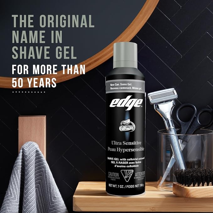 Edge Shaving Gel for Men, Ultra Sensitive with Colloidal Oatmeal, (6 Pack) - Shave Gel For Men That Moisturizes, Protects and Soothes To Help Reduce Skin Irritation