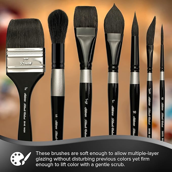 Silver Brush Limited, Silver Black Velvet, Blend Squirrel and Risslon Brush - Short Handle, 1-Inch, Oval Wash
