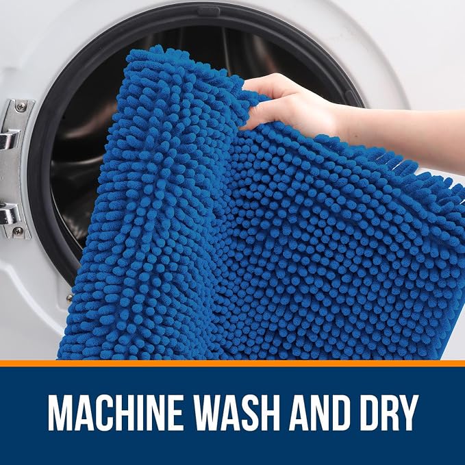 OLANLY Bathroom Runner Rugs 59x24, Soft Absorbent Chenille Bath Rugs, Rubber Backing Quick Dry, Machine Washable Long Bath Mats for Bathroom, Tub and Shower, Home Decor Accessories, Deep Navy Blue
