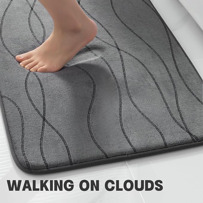 YIHOUSE Bathroom Rugs Set 2 Piece, Memory Foam Bath Mat Dark Grey | 17x24& 20x32, Ultra Soft, Absorbent, Non-Slip, Machine Washable, for Bathroom, Sink and Toilet