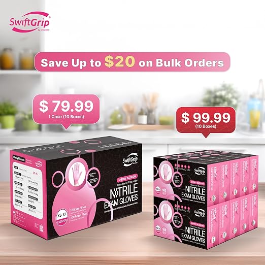 SwiftGrip Disposable Gloves - Pink, Latex-Free, Powder-Free, 1000-ct Case (XL) - Ideal for Cleaning & Esthetician Use
