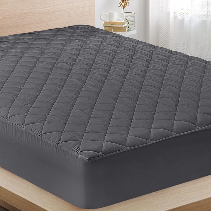 Quilted Fitted Mattress Pad, King Mattress Protector Topper with Deep Pocket Stretches up to 16 Inches, Machine Washable Mattress Cover by Utopia Bedding (Grey)