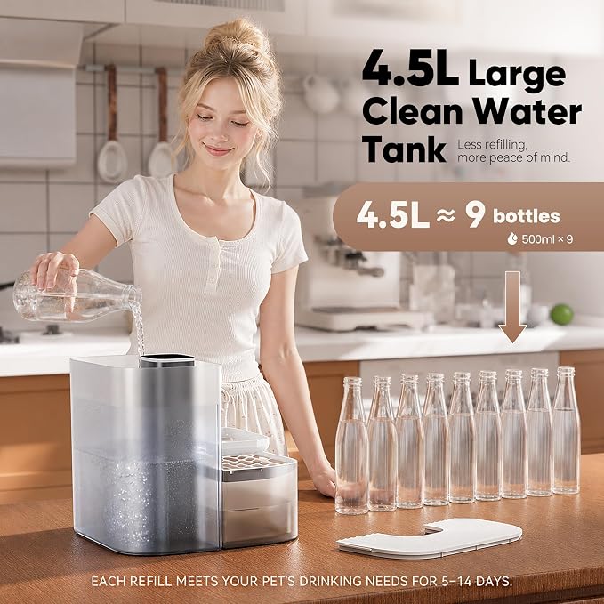 CZPET 4.5L Wireless Cat Water Fountain No Filters | Wastewater Separation, Rechargeable, Ultra Quiet, Automatic Pet Water Fountain for Cats & Small Dogs
