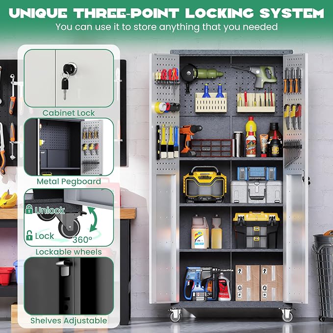 Garage Cabinet System | Heavy Duty Steel All-in-One Modular Garage Cabinet Set for Ultimate Workshop Organization | Easy Assembly Garage Storage Cabinets & Tool Bench