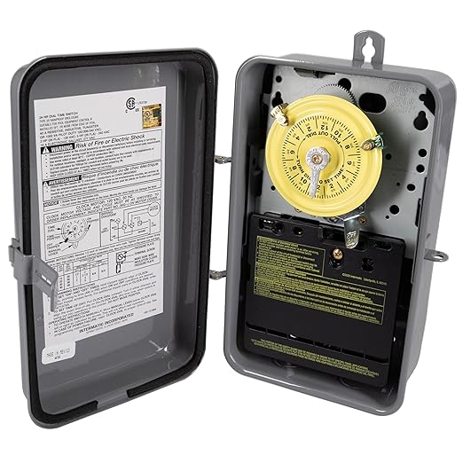 Intermatic T104R 24 Hour Mechanical Timer Switch - 208–277 VAC, DPST, Type 3R Indoor/Outdoor Metal Enclosure, Heavy-Duty, Manual Override, 40 Amp – Ideal for Lights, Pumps, Fans, and HVAC Systems