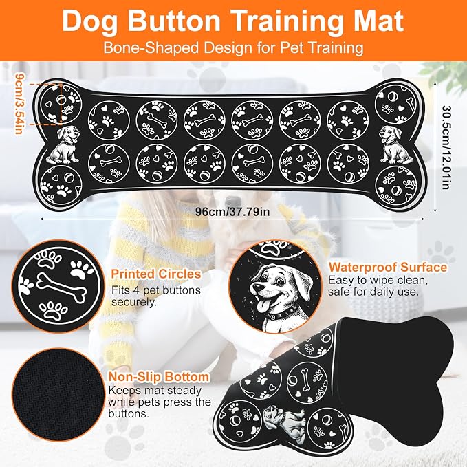 Dog Buttons for Communication,16 Pcs Talking Button Set with 30s Recordable Voice Pet Training Buzzers with Mat & 2 Stickers, Talking Buttons for Dogs & Cats (Batteries Not Included)