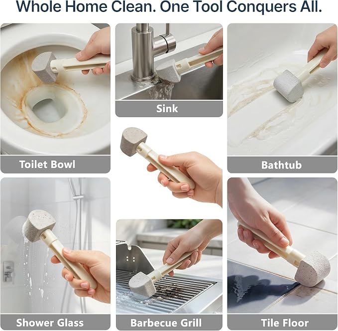 Pumice Stone Toilet Bowl Cleaner 8-Pack – Hard Water & Limescale Remover, Non-Scratch Multi-Surface Scrubber for Toilet, Bathroom Tile, Sink – Natural Cleaning Tool with Disposable Refill Heads