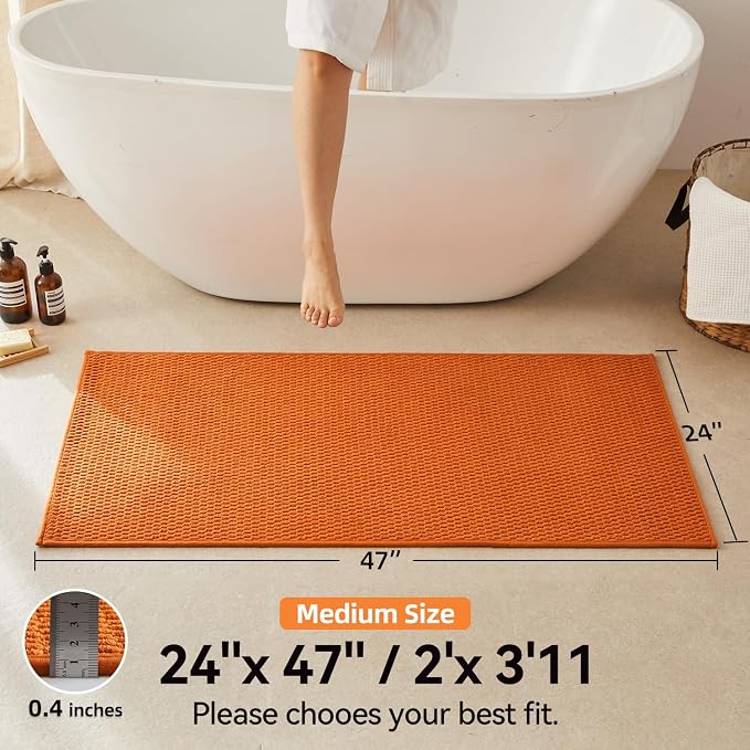 Triohero Bathroom Rugs Non Slip Washable, Super Absorbent Thin Bath Mat Quick Dry Low Pile Bathroom Rug, Orange 24"x47"