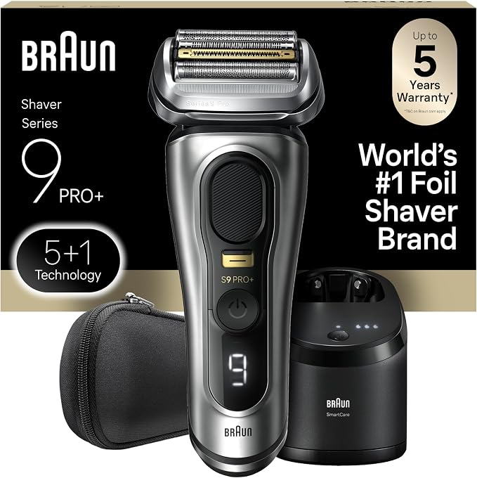 Braun Series 9 PRO+ Electric Razor for Men, 5 Pro Shave Elements & Precision Long Hair Trimmer, 6in1 SmartCare Center, Wet & Dry Electric Shaver for Smooth Skin with 60min Battery Runtime, 9567cc