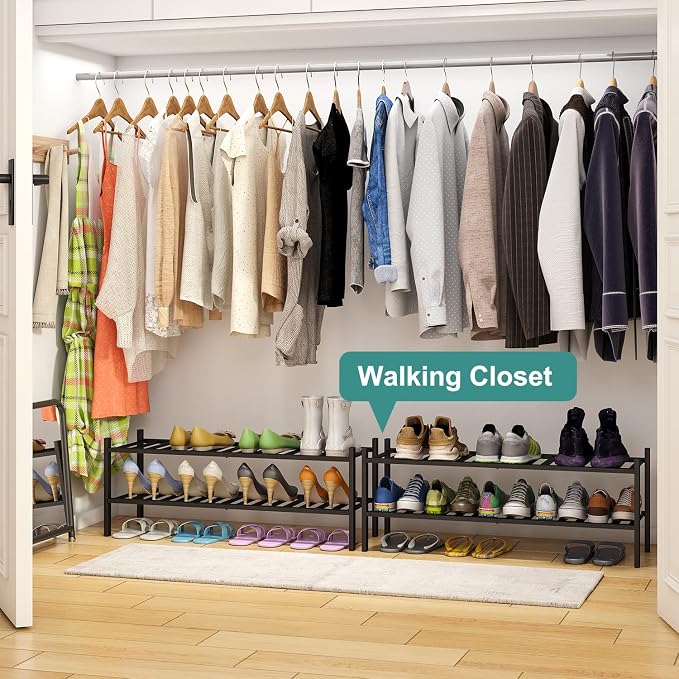 viewcare Black Shoe Rack, 2-Tier Long Shoe Rack for Entryway, Bamboo Wood Shoe Shelf for Closet & Hallway, Long 33IN | Beautiful | Functional | Sturdy | Durable