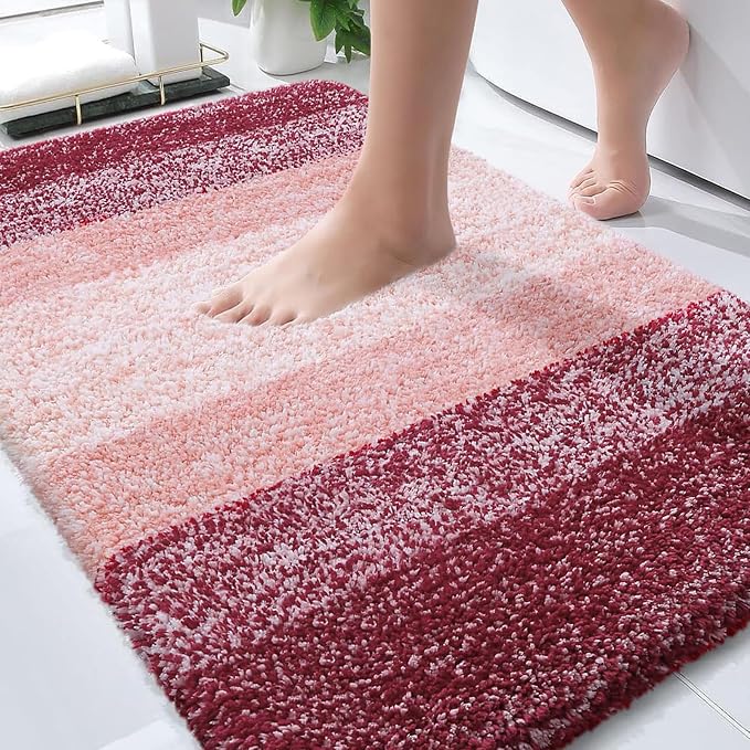 OLANLY Bathroom Rugs Mat 34x21, Extra Soft Absorbent Microfiber Bath Rugs, Rubber Backing, Quick Dry, Machine Washable Bath Mats for Bathroom Floor, Tub and Shower, Home Decor Accessories, Red