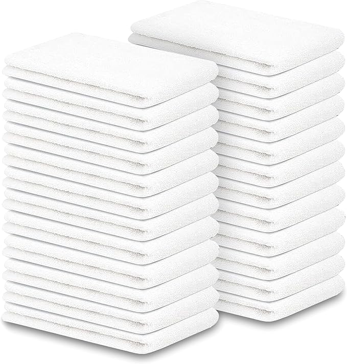 Terry Bar Mop Towels - 24 Pack (14"x17") White Cotton Terry Cloths, Super Absorbent Cleaning Rags, Reusable Bar Mop Towels for Kitchen, Garage, Salon, Spa & Commercial Use