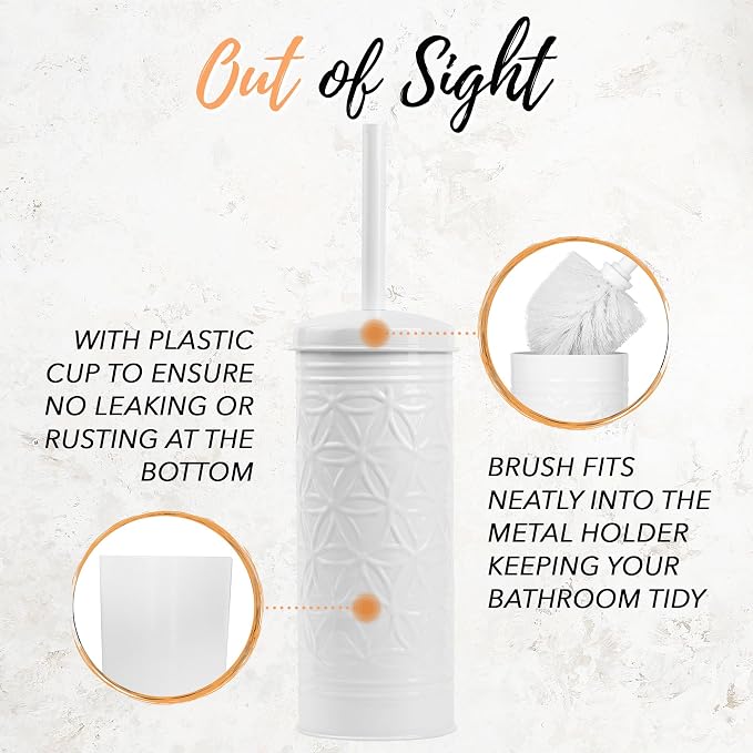 Autumn Alley White Farmhouse Bathroom Trash Can and Toilet Bowl Brush with Holder - White Bathroom Accessories Set for Charming Bathroom Décor