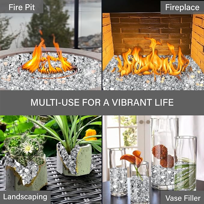 NUPICK 5 Pound Fire Glass, 1/2 Inch Reflective Fire Pit Glass | Tempered Fire Pit Rocks for Propane or Natural Gas, Glass Rocks for Fire Pit Table, Fireplace, Fire Bowl, Landscaping, Clear