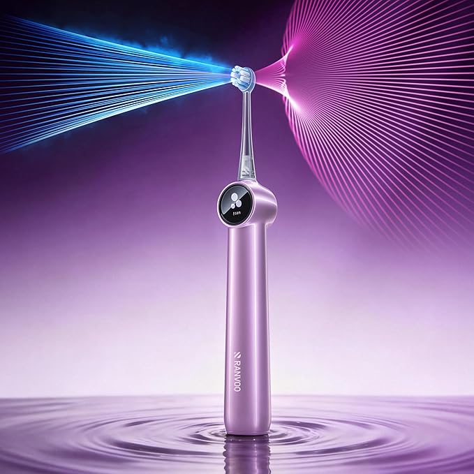 RANVOO AirJet X5 [New-Gen Jet Clean | Max Tartar Removal] Electric Toothbrush, 100% Plaque Removal, Whitening & Gum Care, 60-Day Battery Life, Rechargeable with 3 Pro Brush Heads, Pale Violet