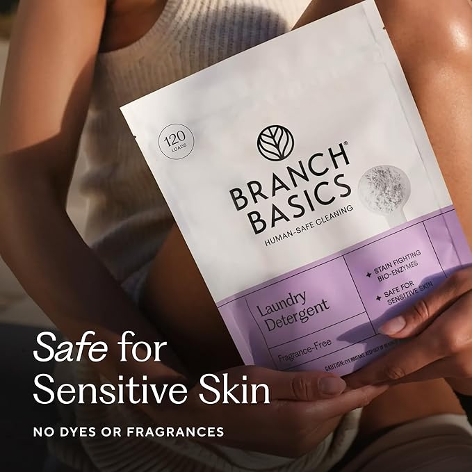 Branch Basics Laundry Detergent – 4lbs (120 loads) | Plant & Mineral-Based Formula | Lifts Stains & Removes Odor | Plastic-Free, Fragrance-Free & Safe for Sensitive Skin