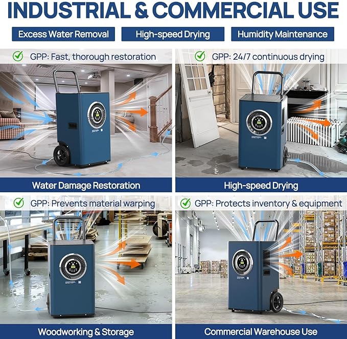 ARGENDON 110 Pints LGR Commercial Dehumidifier with Drain Hose for Basement, Heavy Duty Dehumidifiers with Pump on Wheels for Industrial Uses, Water Damage Restoration, AUTO Defrost, 5-Years Warranty