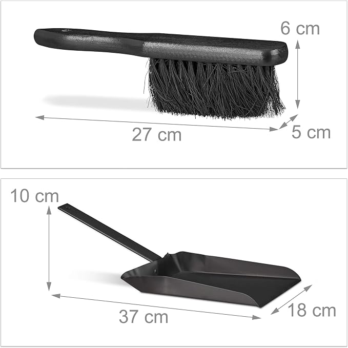 Relaxdays Dustpan and Brush Set, 37 cm, Steel, Sweeping Set with Broom, Eyelet, Outdoor and Indoor, Black
