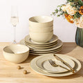 TheTerra Ceramic Dinnerware Sets for 4, 12 Pieces Porcelain Lightweight Plates and Bowls Sets, Scratch Resistant Dish Set, Oven, Microwave & Dishwasher Safe, Cream Latte