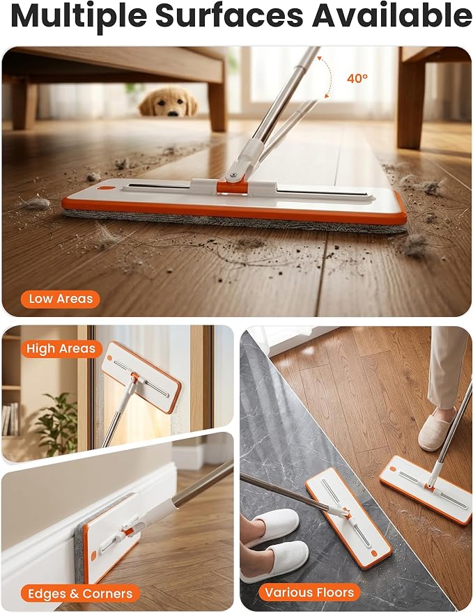 SOPAMI 3-Tank Flat Mop and Bucket System with Wringer | 53.54" Height, 4 Washable Pads. Separates Dirty & Clean Water for Hygienic Cleaning on Hardwood, Tile, Vinyl & Walls.