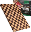 Cutting Boards for Kitchen, Checkered Wooden Chopping Board Structural Upgraded, Walnut Cutting Board with Juice Grooves & Handles, Butcher Block Serving Tray with Gift Box, 17"X 12"X 0.8"