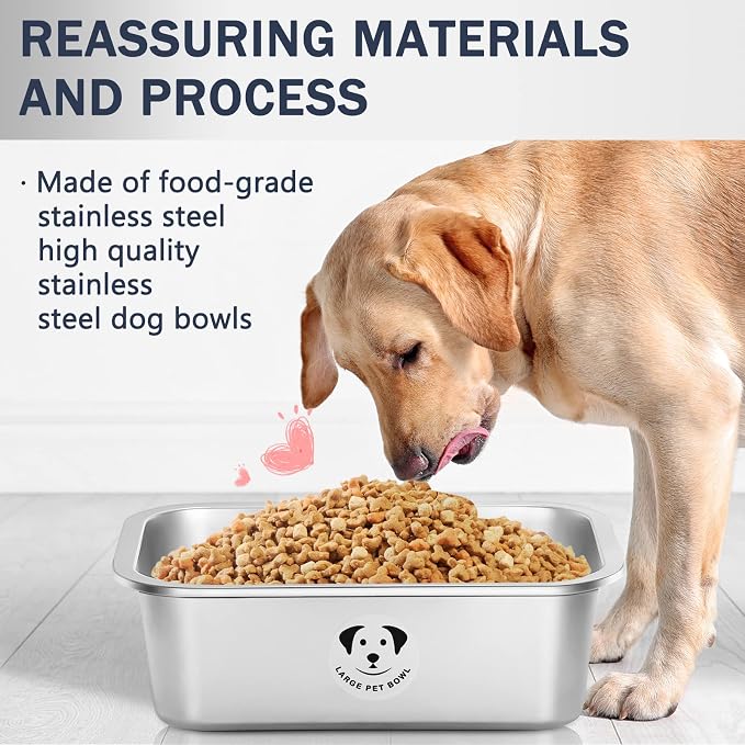 Stainless Steel Dog Bowls for Large Dogs, High Capacity Metal Dog Food Bowls, Food and Water Bowl for Large, X-Large, and Big Dogs 2.65 Gallons