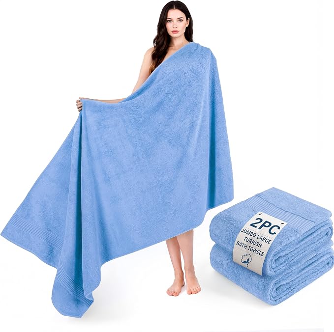 Cotton Paradise 100% Cotton Hand Towels, 2 Piece 35x70 Hand Bath Towels, Sky Blue