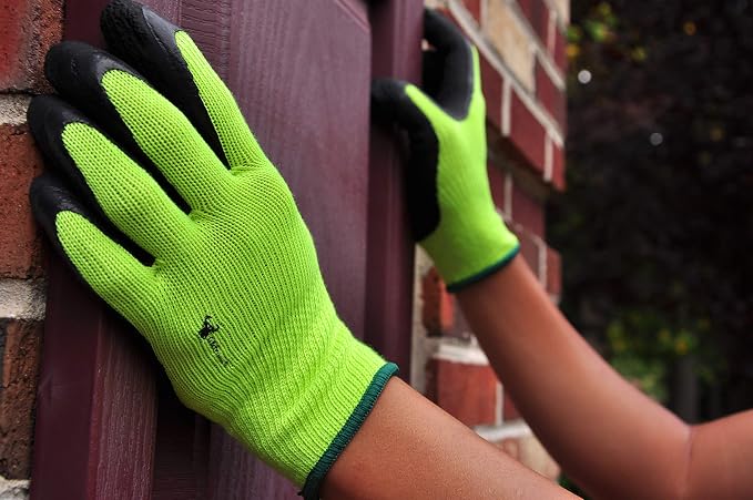 G & F 1516 Premium High Visibility Work and Gardening Gloves for Men and Women, 12 Pairs Pack, MicroFoam Textured Coated Palm and Fingers, Size Small, Green