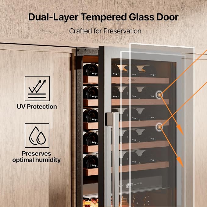 Ca'Lefort 24 Inch Wine & Beverage Refrigerator - 112 Can + 40 Bottle Dual Zone 34-65°F Cooler, 7 Adjustable Shelves & 3 LED Lights, Energy Star Certified Built-in/Freestanding for Home/Bar/Kitchen