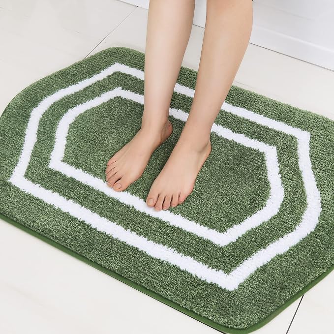COSY HOMEER Extra Thick Bath Linen Sets Rugs - Anti-Slip Bath Mats Soft Plush 100% Strong Polyester Living Room Bathroom Mat Floor Water Absorbent(Green,24x36 - Inches)