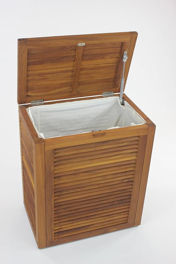 The Original Nila Teak Wall Hugging Louvered Large Hamper 416