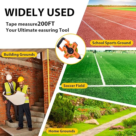 200ft/61m Open Reel Long Steel Tape Measure, 1/2" Nylon-Coated Steel Blade, Dual Inch/Metric Scales, ABS Impact-Resistant Case for Construction, Surveying, Orange