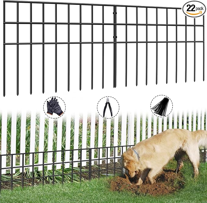 31ft(L) x 13in(H) Animal Barrier Fence, 22 Panels No Dig Garden Fence for Dog Rabbit, Rustproof Anti Digging Barrier, Garden Edging Border Ground Defense for Outdoor, Yard, Patio