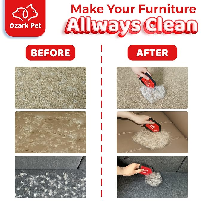Pet Hair Remover, Dog Hair Remover Detailer & Glove - with Edge Sweeping, Avoid Scratching, Remover Kit for Couch, Car, Comforter, Essential Tool for Clean House (Red, Detailer)
