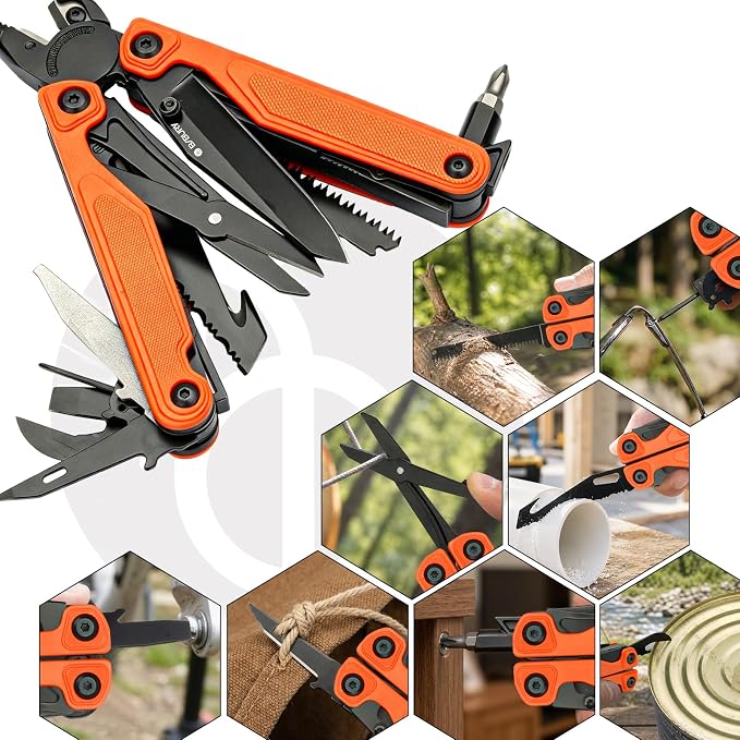 BIBURY Lightweight G10 Handle Multitool Pliers, 25-in-1 EDC Multi Tool with Replaceable Wire Cutters, Scissors, One-Hand Opening Pocket Knife Survival Tools for Camping, Repair,Survival -BI2048O