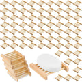 Amyhill 120 Pcs Bamboo Wood Soap Dish Bulk Bathroom Wooden Soap Holder Savers Self Draining Dishes Handcraft Tray, 3.3 x 3.3 x 0.67 Inch (Wood Color)