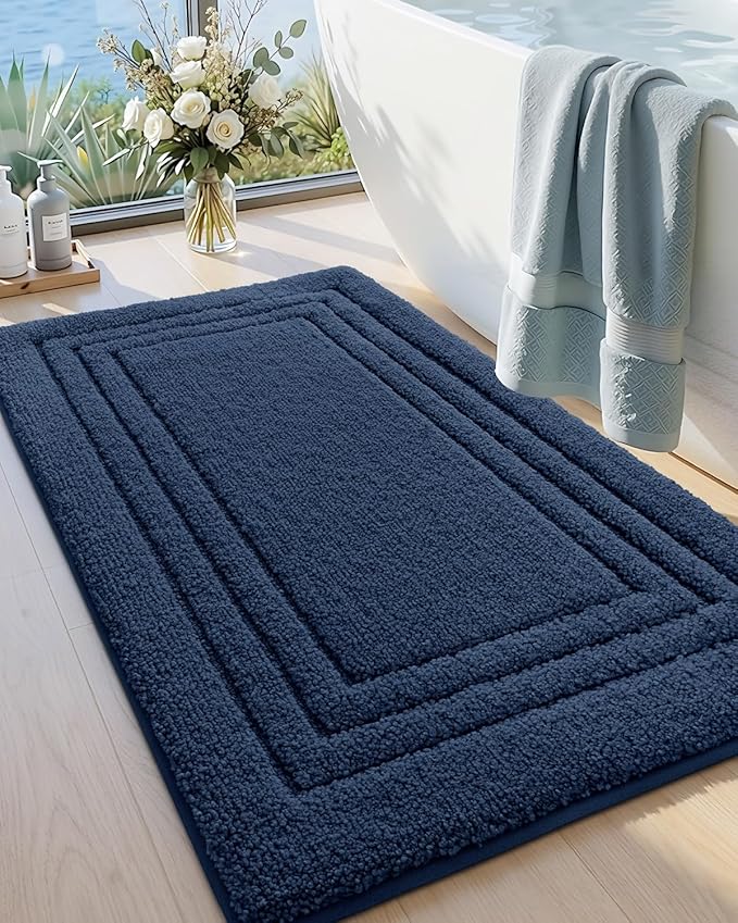 DEXI Bath Mats Bathroom Rug Non Slip Bathmat, 36x24 Navy Blue | Large Soft Microfiber Carpet, Washable, Absorbent Quick Dry for Shower Floor Sink