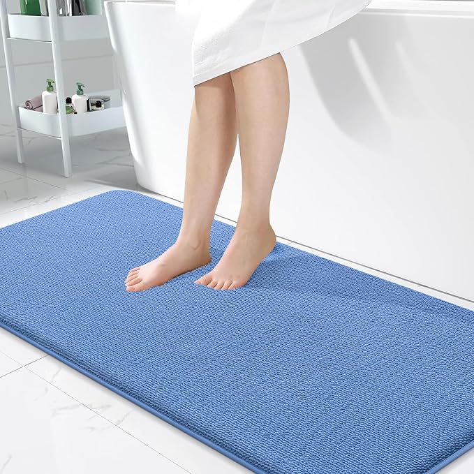 OLANLY Memory Foam Bathroom Runner Rugs 47x24, Long Mats, Cornflower Blue | Soft Quick Dry Bath Mats, Non-Slip, Absorbent Machine Washable Mat for Bathroom Floor, Tub and Shower, Home Decor Accessories