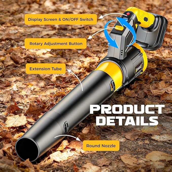 DIYtoolifz Cordless Leaf Blower Compatible with Dewalt 20V, 180° Rotated, 600 CFM Handheld Leaf Blowers, 3-Speed Brushless Motor, Lightweight Blower for Yard, Garden, Patio, NO Battery (Tool ONLY)
