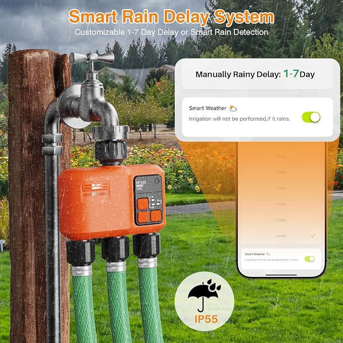 Smart WiFi Sprinkler Timer 3 Zone,WiFi Water Timer for Garden Hose with 984 FT Range,Strong Wall Penetration,APP & Remote Control,Alexa & Google Voice Compatible,Rain Delay, Manual Irrigation