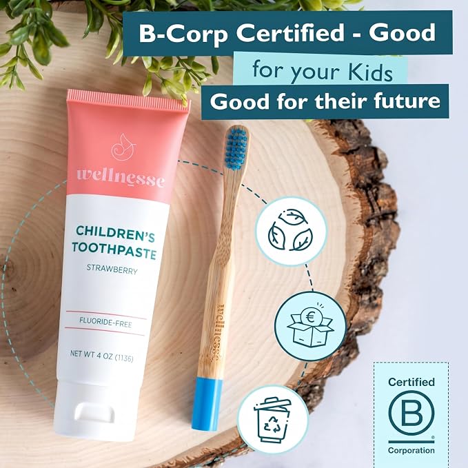 Hydroxyapatite Toothpaste, Whitening, Fluoride Free, Strawberry, 4 Oz | Wellnesse Kids, Toddlers or Children, SLS Free, Xylitol Formula, Gentle Enamel Care, Fresh Breath and Daily Brushing Habits
