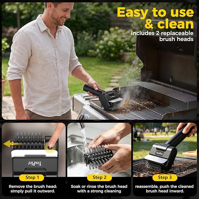 Electric Grill Brush, Cordless Rechargeable Grill Cleaning Brush 1500RPM, Max 180-Min Runtime, Electric Grill Cleaner for Outdoor Stainless Steel Cast Iron Grates, BBQ Gift for Men Father Husband