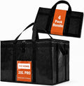 PRO Large Insulated Food Delivery Bag (3XL, Black, 4 Pack) | Thermal bag, For cold & hot food, Water-resistant, Portable cooler, Soft sided catering tote, Grocery bag with zippered top
