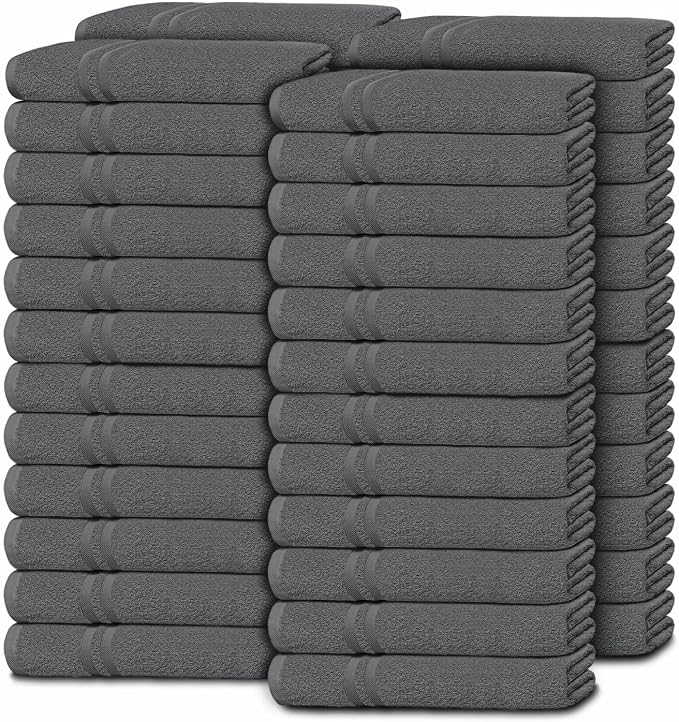 White Classic Wealuxe Dark Gray Washcloths 48 Pack - 600 GSM 100% Ring-Spun Cotton Wash Cloths for Showering, Highly Absorbent and Soft | 12x12 Inches