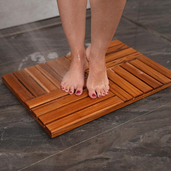 Utoplike Teak Bath Mat, Wood Shower Mats 24 x 16 inch Non Slip for Inside | Bathroom Wooden Sturdy Floor Mat, for Inside Shower, Luxury Spa Home or Outdoor