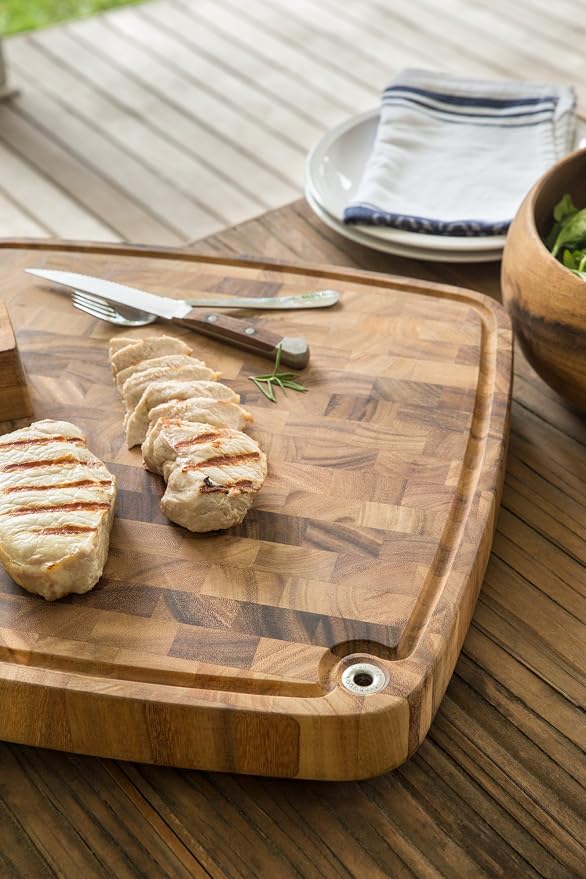 Ironwood Acacia Wood Cutting Board With Juice Channel, Carolina Prep Board | Large 18" x 18" x 3" Cutting Board | Beautiful Acacia Wood End Grain Construction | 3 Inch Thick Butcher Block Cutting Board